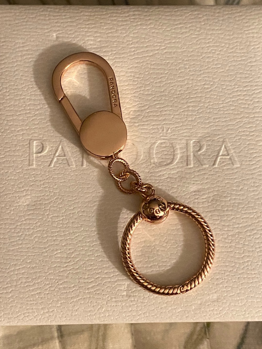 Pandora Rose Gold Tone Rope Key Ring Keychain